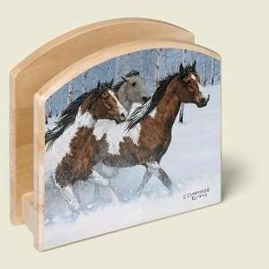 Winter WESTERN HORSES Wood Napkin Holder by Highland Graphics  