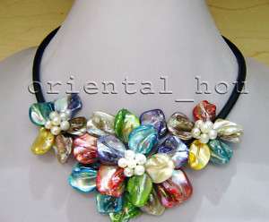 Pretty Multicolor Baroque Shell Flower&Pearl Necklace  