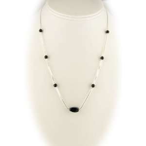  Black Onyx Stone Beads Sterling Silver Box Chain Necklace 
