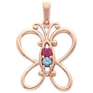 14K Rose Gold Butterfly Mothers Pendant   2 Gemstone    YOU CHOOSE 