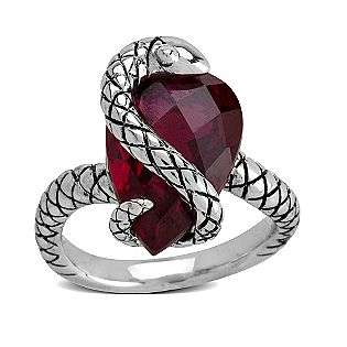 Lab Created Ruby Ring with Sterling Silver Snake Overlay  Rock 