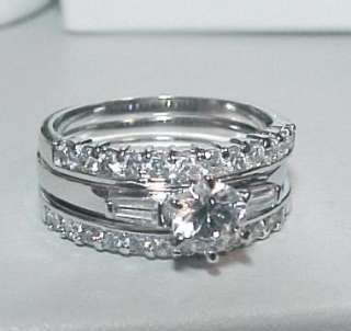 STERLING SILVER 3 RING ENGAGEMENT WEDDING SET Size 6  