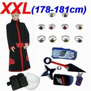  Cosplay Costume Akatsuki Ninja Uniform Cloak (XXL) + Naruto Akatsuki 