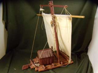 Wooden Model Raft Ship Canvas Sail Mask Emblem  