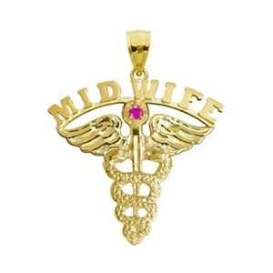  NursingPin   Midwife Pendant with Ruby in 14K Gold 