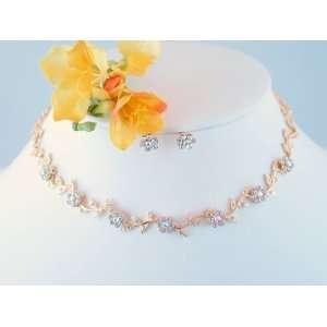 Rose Vine Bridal Wedding Bridesmaid Prom Jewelry Necklace Earrings Set 