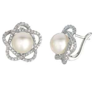  Sterling Silver Pearl CZ Star Stud Earrings: Jewelry