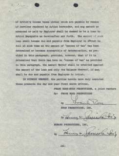FRANK SINATRA   CONTRACT SIGNED 08/20/1957  
