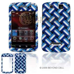  White and Dark Blue Weave 3D Stripes Design Leather Finish 