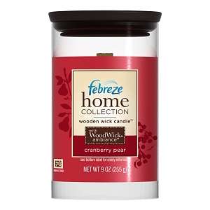 Febreze Home Collection Wooden Wick Candle, Cranberry Pear 9 oz (255 g 