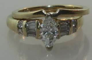 14k yellow gold .91 marquise diamond ring band vintage  