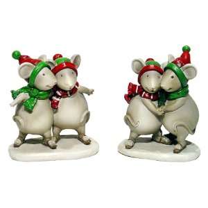 Ice Skating Christmas Mice   Holiday Mouse Couple   Set of 2:  