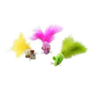  3PK Feathers Mouse W Nip (Catalog Category: Cat / Cat Toys 