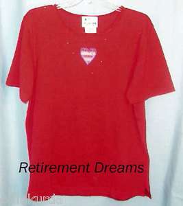 QUACKER FACTORY beaded Beaded Heart Red Tee Shirt L  