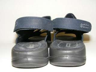 Ecco Light Comfort Walking Sandal Shoe Navy Blue Leather Nubuck Womens 