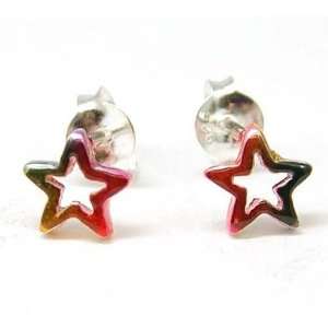  925 Silver Rainbow Coloured Open Star Earrings by TOC 