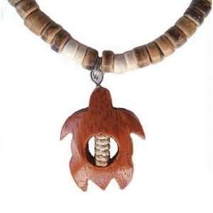  Hawaiian Turtle Light Brown Coconut Shell Koa Wood Pendant 