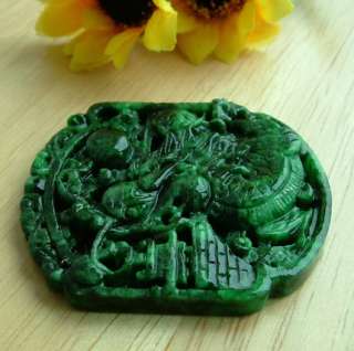 Large Green Natural A Jade Jadeite Carved Dragon Mens Pendant  