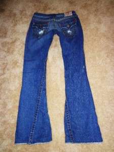 True Religion JOEY Low Rise Flap Pocket Distressed Flare Jeans euc 