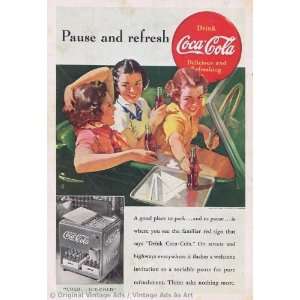   1938 Coke pause and refresh girls in car Vintage Ad 