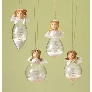 Pack of 8 Keepsakes Angel Glitter Glass Christmas Ornaments:  