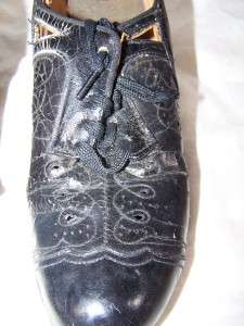 1940s Shoes Antique Black Leather Accessories WW II Lace Up Size 6 