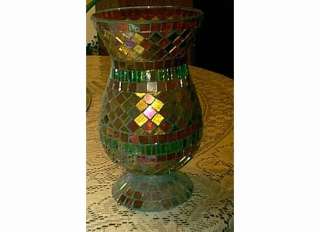 NEW MOSAIC STAINED GLASS HURRICANE AUTUMN FALL CANDLEHOLDER CANDLE 
