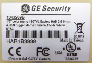 GE SECURITY DR 2000 EX VFA3 T DOME RUGGED COLOR CCTV CAMERA  