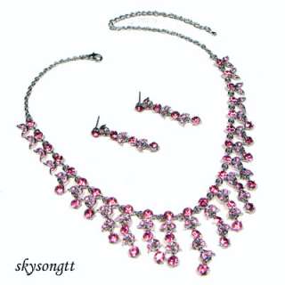 Swarovski Pink Crystal Chandelier Necklace Set S1598P  