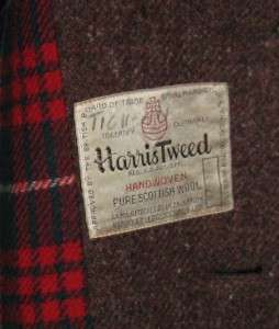 Harris Tweed Vintage Long Dress Reddish Brown Wool Over Coat Mens Size 