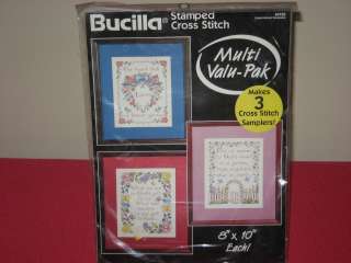 BUCILLA 3 CROSS STITCH INSPIRATIONAL SAMPLERS 8 X 10 NEW #64182 FREE 