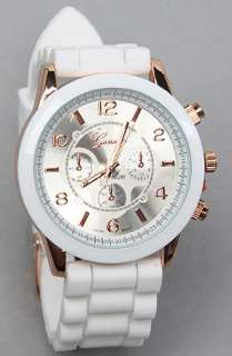Accessories Boutique The Large Face Rubber Band Watch in White and 
