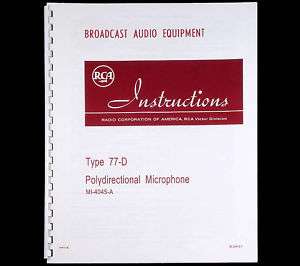 RCA 77 D Ribbon Microphone Mike Mic Manual 77  