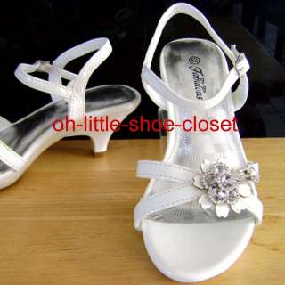Youth White Pageant Crowning Flower Girls Sandal Shoes Size 13, 1, 2 