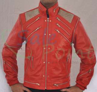Michael Jackson Beat IT Red Faux PU Leather Jacket  