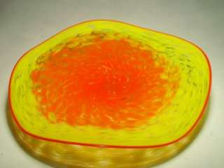 Hand Blown Art Glass Wall Platter Red,Yellow,Orange  Signed by 