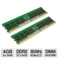 Kingston ValueRAM KVR800D2N6K2/4G Desktop Memory Kit   4GB (2x 2GB 