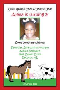 Farm Animals Horse Photo Birthday Party Invitations  