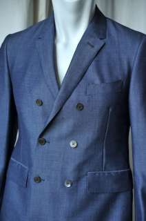 THOM BROWNE Mens Blue Double Breasted Mohair/Wool Blazer Jacket 