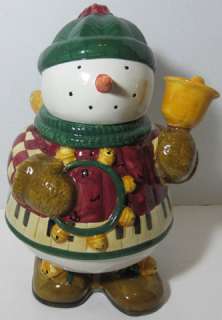   SNOW ANGEL VILLAGE SNOW MAN COOKIE JAR Hand Painted Christmas  