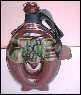 ANTIQUE REDWARE GLAZED POTTERY CANTEEN BOTTLE FLASK  