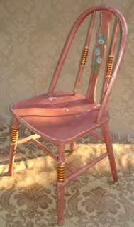 PINK PAINTED FLOWERS GOLD WOOD OLD COTTAGE CHIC CHAIR  
