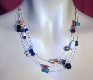 NWT $44~Chicos Glass Bead Necklace~Three Wire Strands  