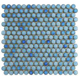 Penny Round 12 1/4 in. x 12 in. Marine Porcelain Mesh Mounted Mosaic 