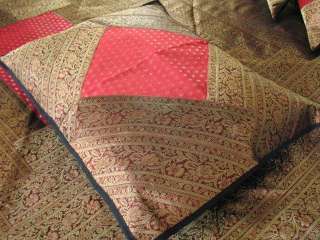 7p Burgundy Brocade Designer Sari Bedding Set Bedspread  