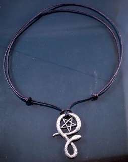 Snake Cobra Pentagram Star Pewter Pendant w black cord  
