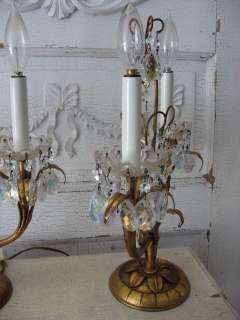 EXQUISITE PAIR OLD ITALIAN CHANDELIER TABLE LAMPS Girandoles DRIPPING 