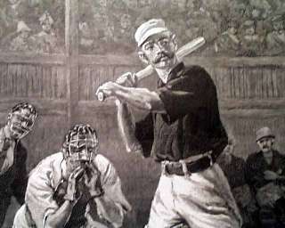 Early BASEBALL PLAYER At Bat Print 1888 Harpers Weekly  