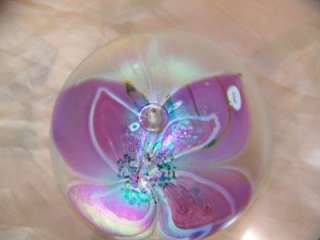 GLASSHOUSE Signed Art Glass Oil Lamp, Iridescent Flower  