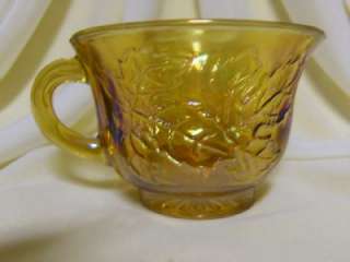   INDIANA CARNIVAL GLASS HARVEST GRAPE AMBER MARIGOLD PUNCH CUPS MUGS